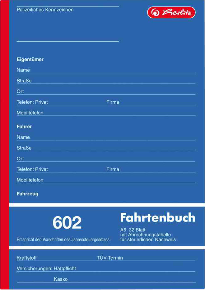 Herlitz Formularbuch "Fahrtenbuch 602", DIN A5 hoch, 840637