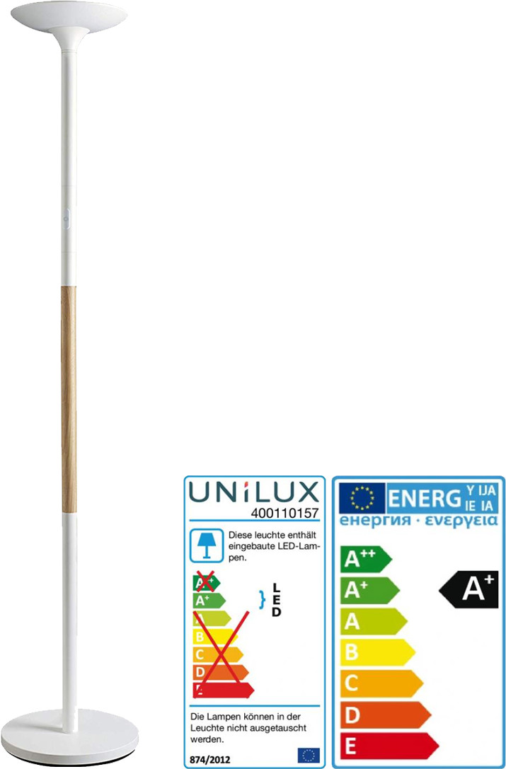 unilux LED-Deckenfluter PRYSKA, 40 W, 3.000 k, 1.8 m, buche/weiß, 400110157