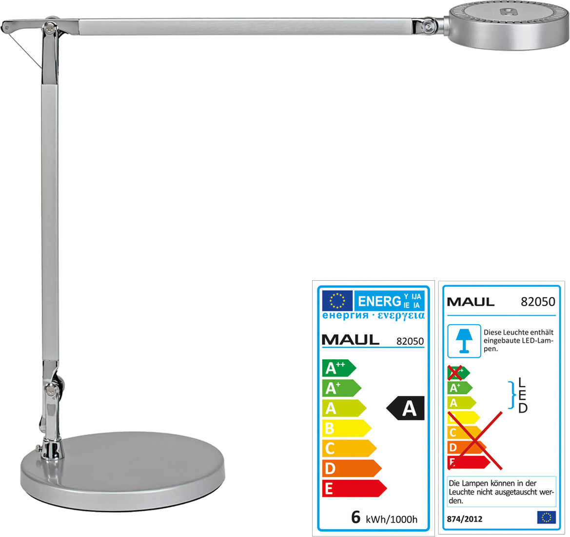MAUL LED-Tischleuchte MAULgrace colour vario, 6W, 44cm, dimmbar, silber,  8205095