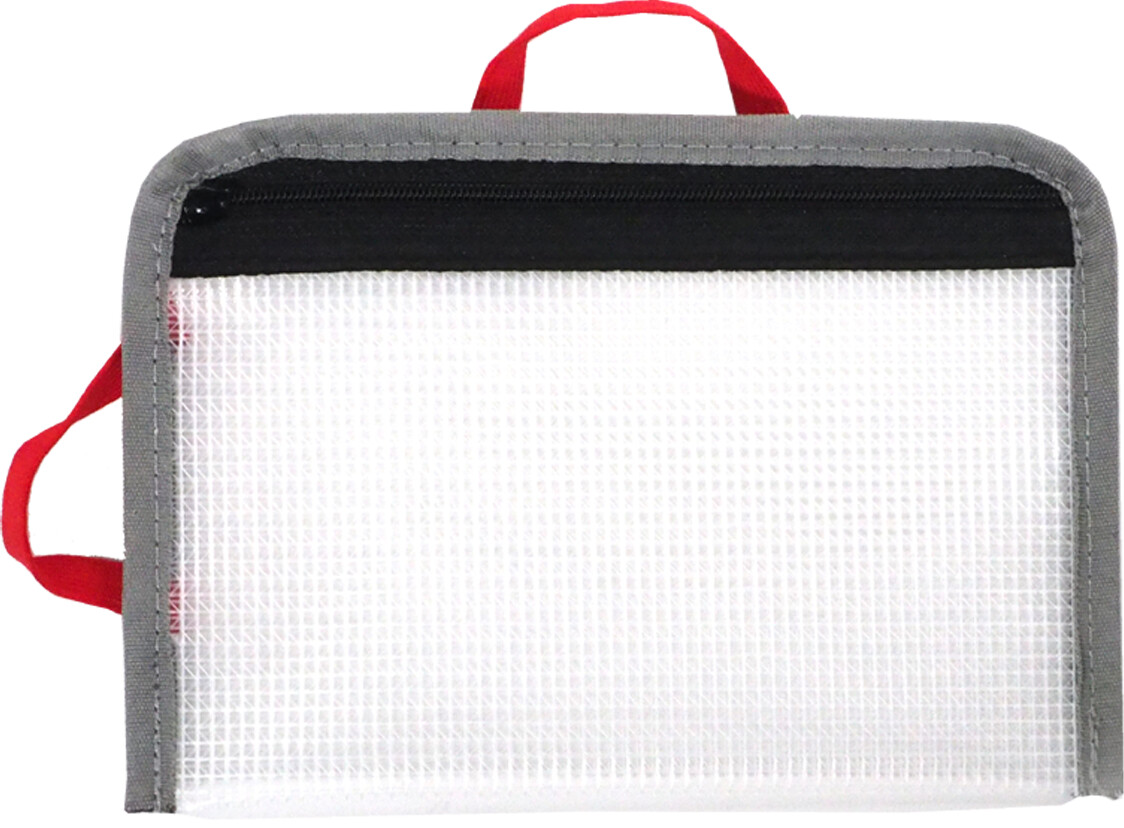 FolderSys Reißverschlussbeutel A6, 2 Halteschlaufen, Bordierband, EVA,  transparent/schwarz/rot, 40626-36