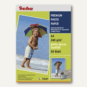Geha InkJet-Foto-Papier "Premium Foto", A4, 240g/m², glossy, weiß, 50Bl.,  00092840, - Büromaterial bei officio.de