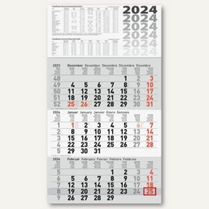 Baier & Schneider 3-Monatswandkalender, 3 Monate/1 Seite, 29 x 52 cm,  anthrazit, 5060114002