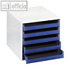 Schubladenbox mit 5 offenen Schüben, DIN A4, 285 x 357 x 26 cm, PS, grau/blau