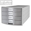 Schubladenbox IMPULS 2.0, DIN A4-C4, 4 Schübe, PS, lichtgrau / transluzent-klar