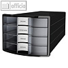 Schubladenbox IMPULS 2.0, DIN A4-C4, 4 Schübe, PS, schwarz / tranzluzent-klar