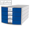 HAN Schubladenbox IMPULS 2.0, DIN A4-C4, 4 Schübe, PS, lichtgrau / blau, 1012-14