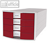 HAN Schubladenbox IMPULS 2.0, DIN A4-C4, 4 Schübe, PS, lichtgrau / rot, 1012-17