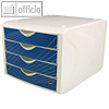 Schubladenbox mit 4 Schüben, DIN A4, Dekor: blue knight, PP, weiß/blau, H6129534