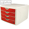 Schubladenbox mit 4 Schüben, DIN A4, Dekor: red rook, PP, weiß/rot, H6129525