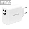 LogiLink USB-Adapterstecker, 2 x USB-A Kupplung, 12 Watt, weiß, PA0210W