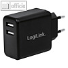 LogiLink USB-Adapterstecker, 2 x USB-A Kupplung, 12 Watt, schwarz, PA0210